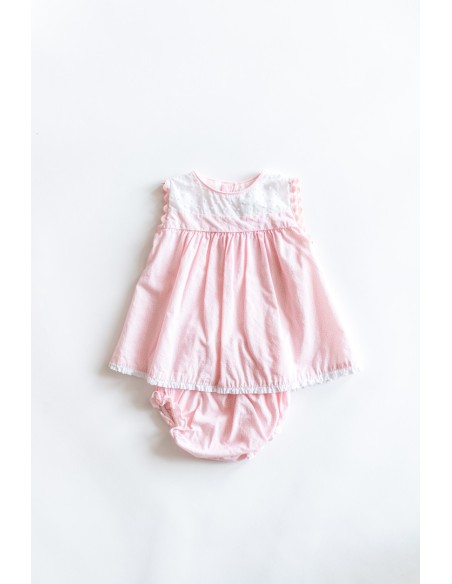 VESTIDO ROSADO PUNTITOS BLANCOS