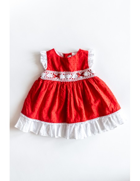 VESTIDO ROJO CON DETALLES BLANCOS