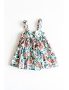 VESTIDO BLANCO CON FLORES ROSADAS, CELESTES Y TALLOS VERDES
