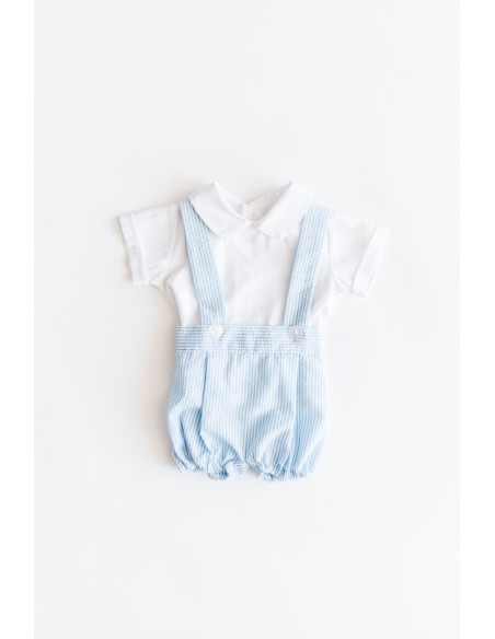 set short rayas celestes y top blanco