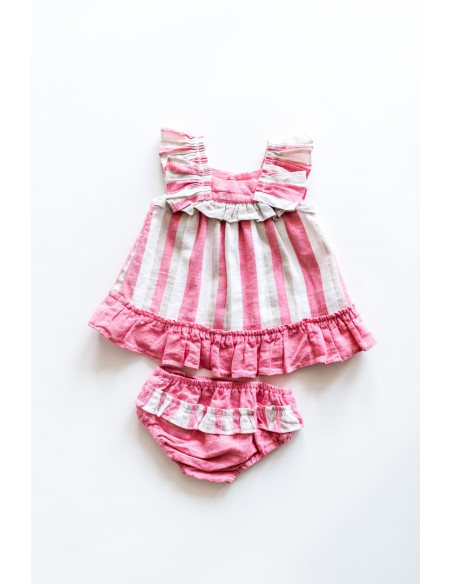 vestido franjas rosas y beige