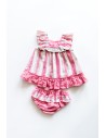 vestido franjas rosas y beige