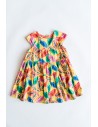 vestido amarillo con hojas verdes de colores