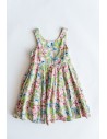 vestido rosado con hojas verdes y azul y fucsia