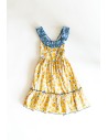 vestido blanco con limones y detalles cuadros azules