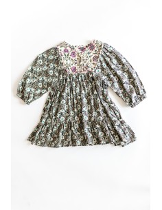 vestido mangas 3/4 verde y violeta