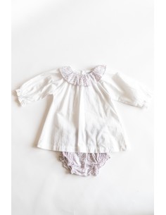 set camisa blanca con cuello de flores y cubre panal