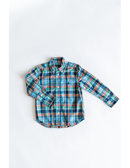 camisa manga larga cuadros azules verdes naranjas