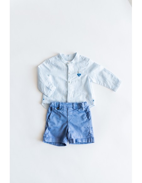 set camisa rayas celeste y short azul