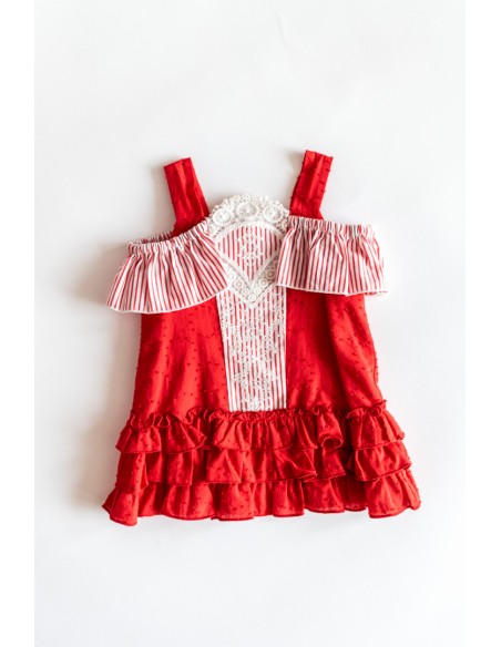 vestido rojo condetalles blancos, centro