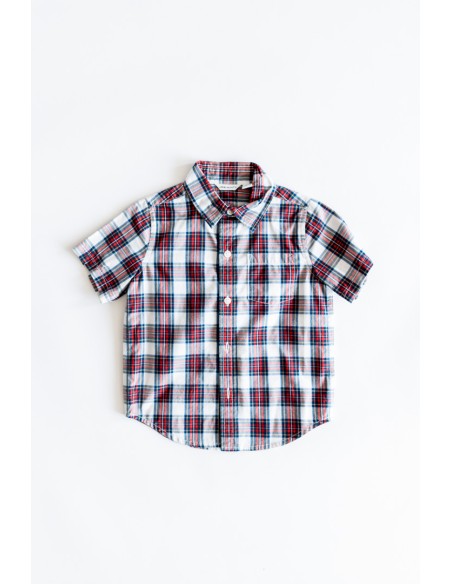 CAMISA MANGA CORTA CUADROS ROJOS Y AZULES