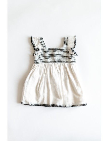 MANGO VESTIDO BLANCO DETALLES NEGROS