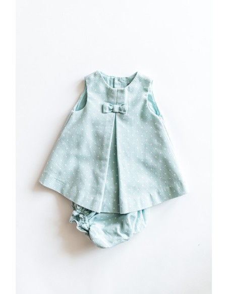VESTIDO VERDE MENTA BOLAS BLANCAS