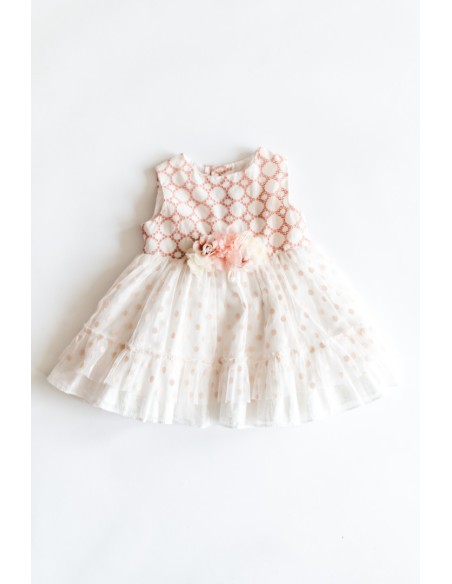 VESTIDO BLANCO BOLAS ROSDAS