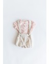 SET ROMPER BEIGE CAMISA CUADROS SALMON