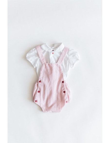set romper rojo y top blanco con botones