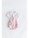 set romper rojo y top blanco con botones
