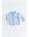 camisa manga larga celeste con puntitos rojos celestes