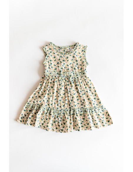vestido beige con flores verdes