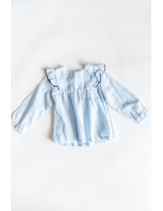 camisa manga larga celeste con detalles azules