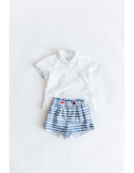 set camisa blanca y short rayas azules