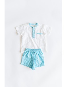 set camisa blanca con short de cuadros celestes