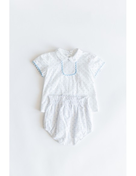 set camisa de bolas azules y cubre panal