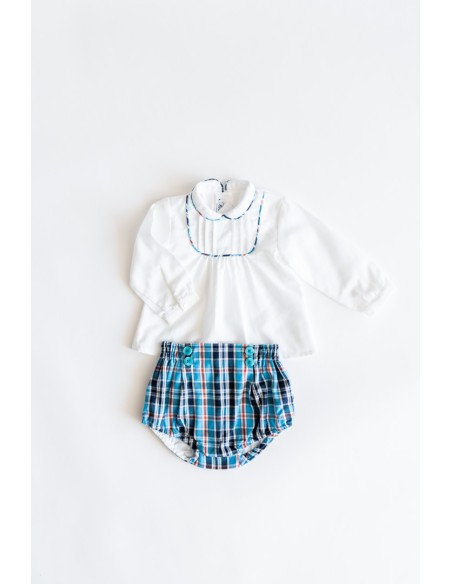 short rayas azules celestes top manga larga
