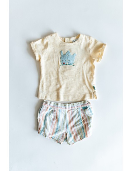 set short pasteles con camiseta amarilla con conejito