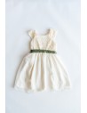 vestido beige con cinton verde