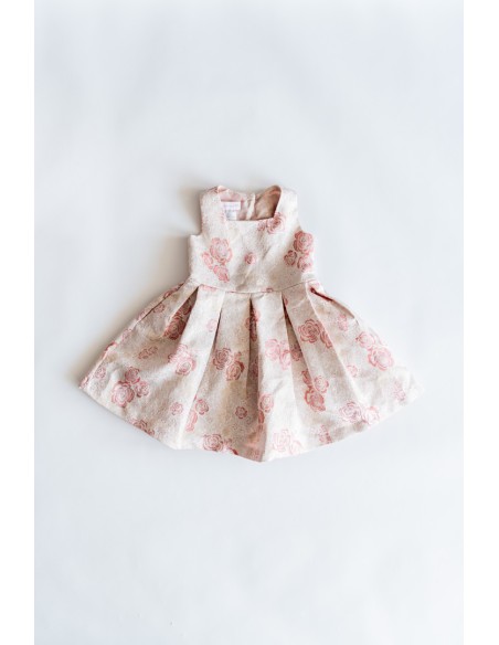 vestido flores rosadas brocado