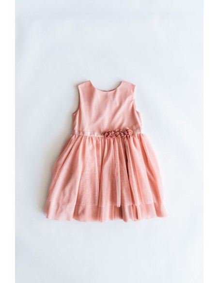 vestido rosado, tul y flores