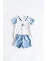 set short puntos azules y camiseta carrito algodon