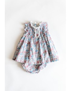 vestido flores celestes y rosadas
