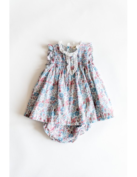 vestido flores celestes y rosadas