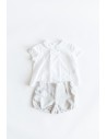 set short gris camisa blanca con puntos