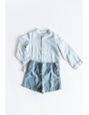 camisa celeste  con puntos blancos y short celeste