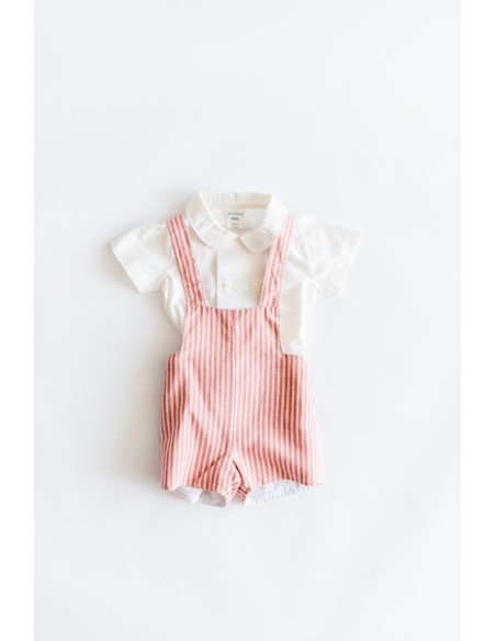 camisa beige con romper rayas rojas con beige