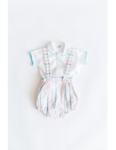 set camisa blanca lino turquesa romper colores pasteles rosado y celeste