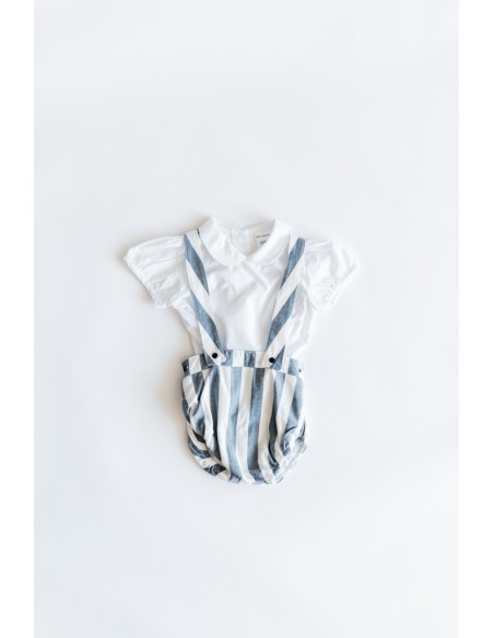camisa blanca manga corta con romper azul marino