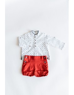 set short rojo camisa blanca con dibujos de marinero
