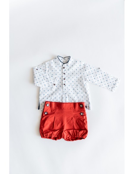 set short rojo camisa blanca con dibujos de marinero