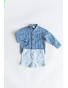 set short celeste camisa cuadros azules