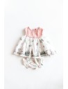 set vestido blanco arriba rosado, con flores