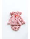 set vestido flores fucsias, lazo fucsia, calzon