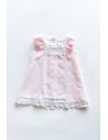 vestido rosado con detalles blancos cintas rosadas
