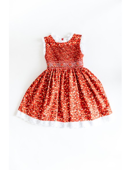 vestido rojo con flores amarillas