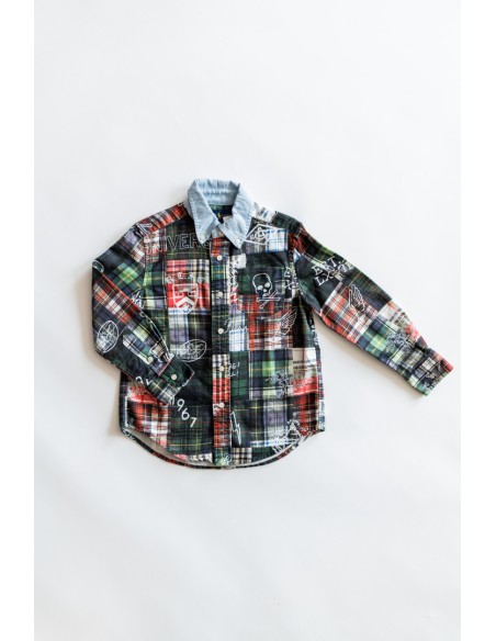 camisa calavera colores rojos celste azul verde