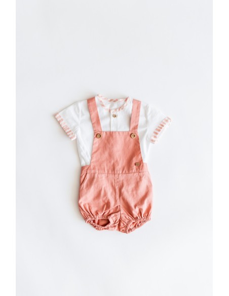 set lino camisa blanca romper rosa