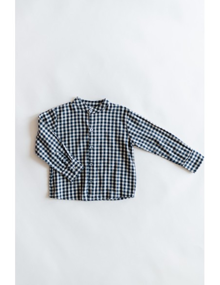 camisa cuadros azules oscuros y beige
